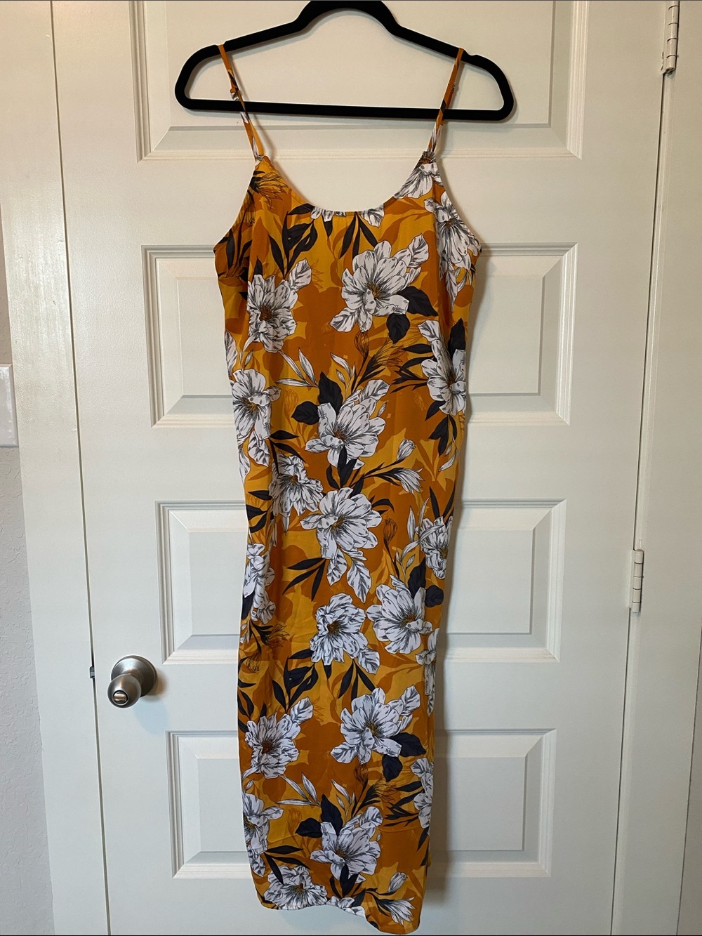 Floral Slip Midi Dress in Mustard Yellow